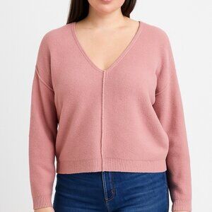 Free People Pink Slub Take Me Places V Neck Draped Pullover Sweater Top XS